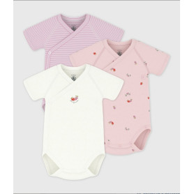 Petit Bateau - 3 Body Maniche Corte rosa fragole