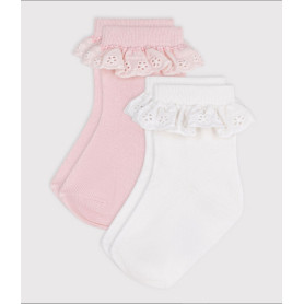 Petit Bateau - 2 paia di calzini bianco + rosa 